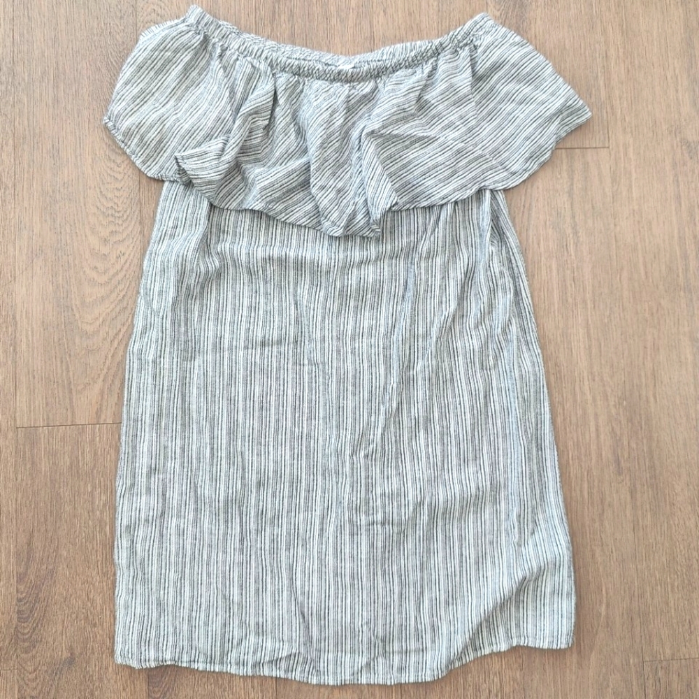 Old Navy Gray & White Striped Linen Blend Off Shoulder Mini Dress